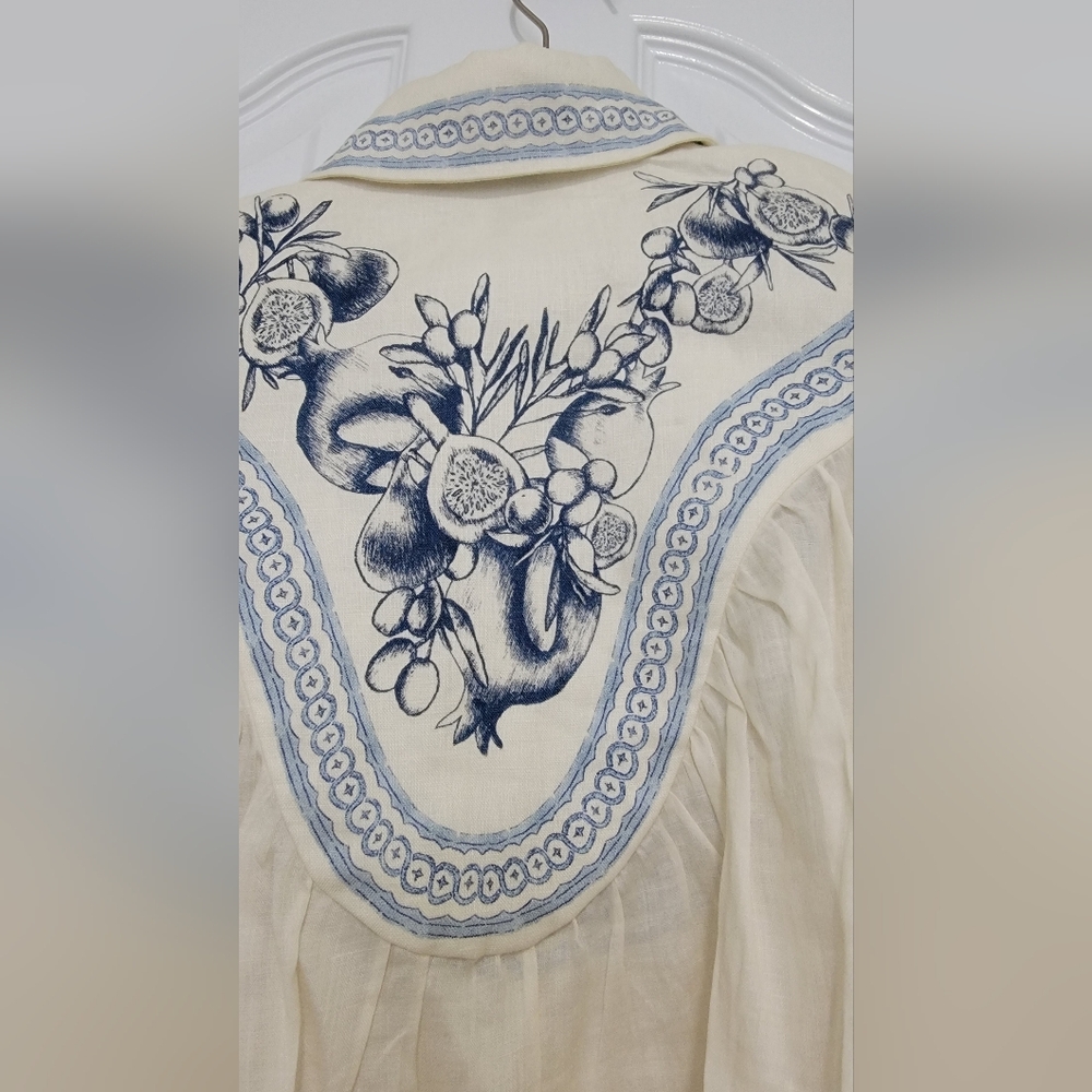 Alemais Cream and Light Blue Printed Peasant Blouse - Picture 8 of 8